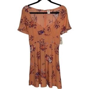 Abound NWT Coral Floral Skater Dress Small – V-Neck, Short Sleeve, Summer Mini